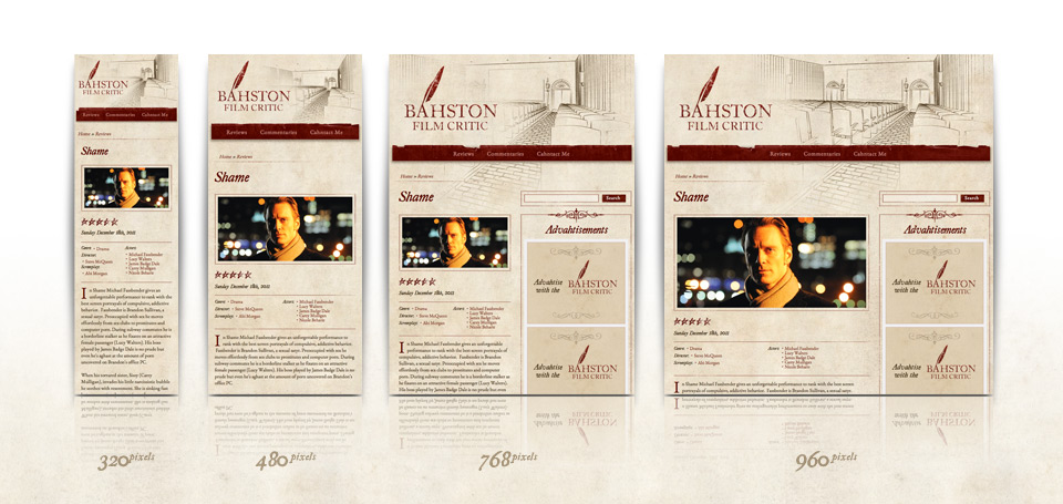 The responsive design of the Bahston Film Critic site is optimized for an array of devices and orientations.