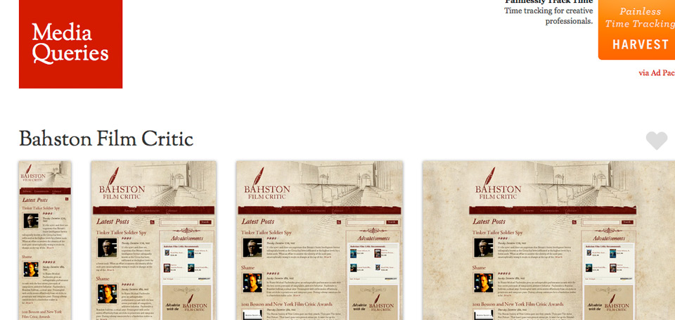 Bahston Film Critic site was picked up by Media Queries
