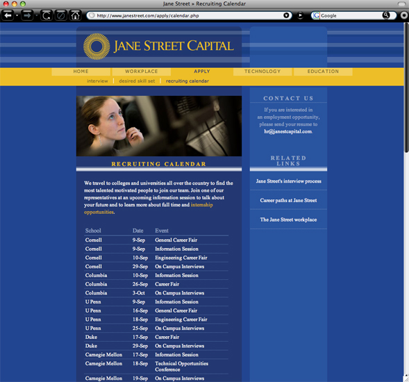 Jane Street Capital calendar page branding