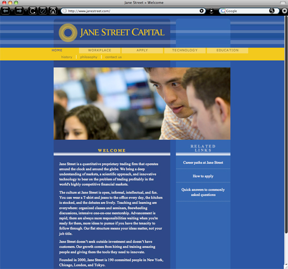 Jane Street Capital home page branding