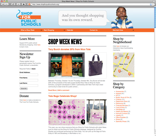 Homepage with news blog, newsletter sign, and teaser blocks