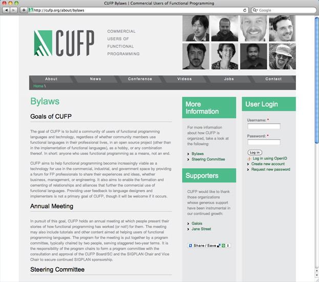 CUFP bylaws page with user login.