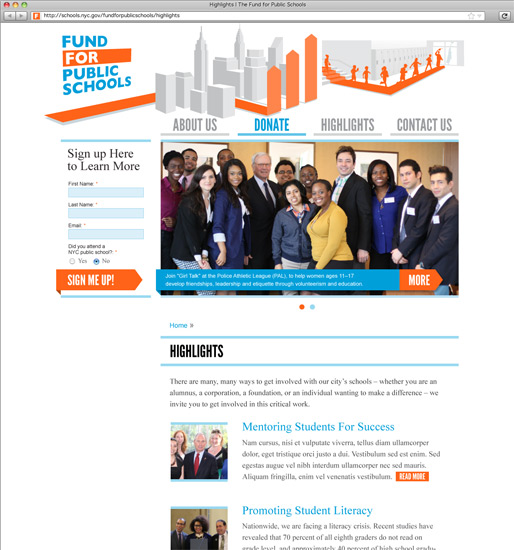 Fund for Public Schools Site Highlights