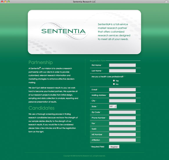 Sententia Research Landing Page