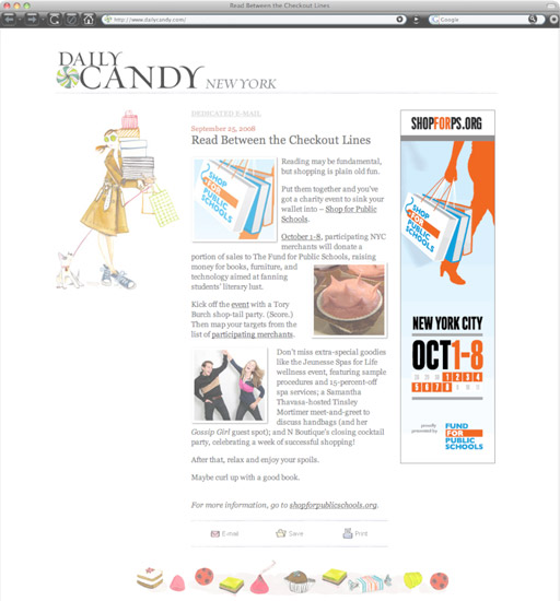 New York Daily Candy featuring Shop Week skyscraper banners.